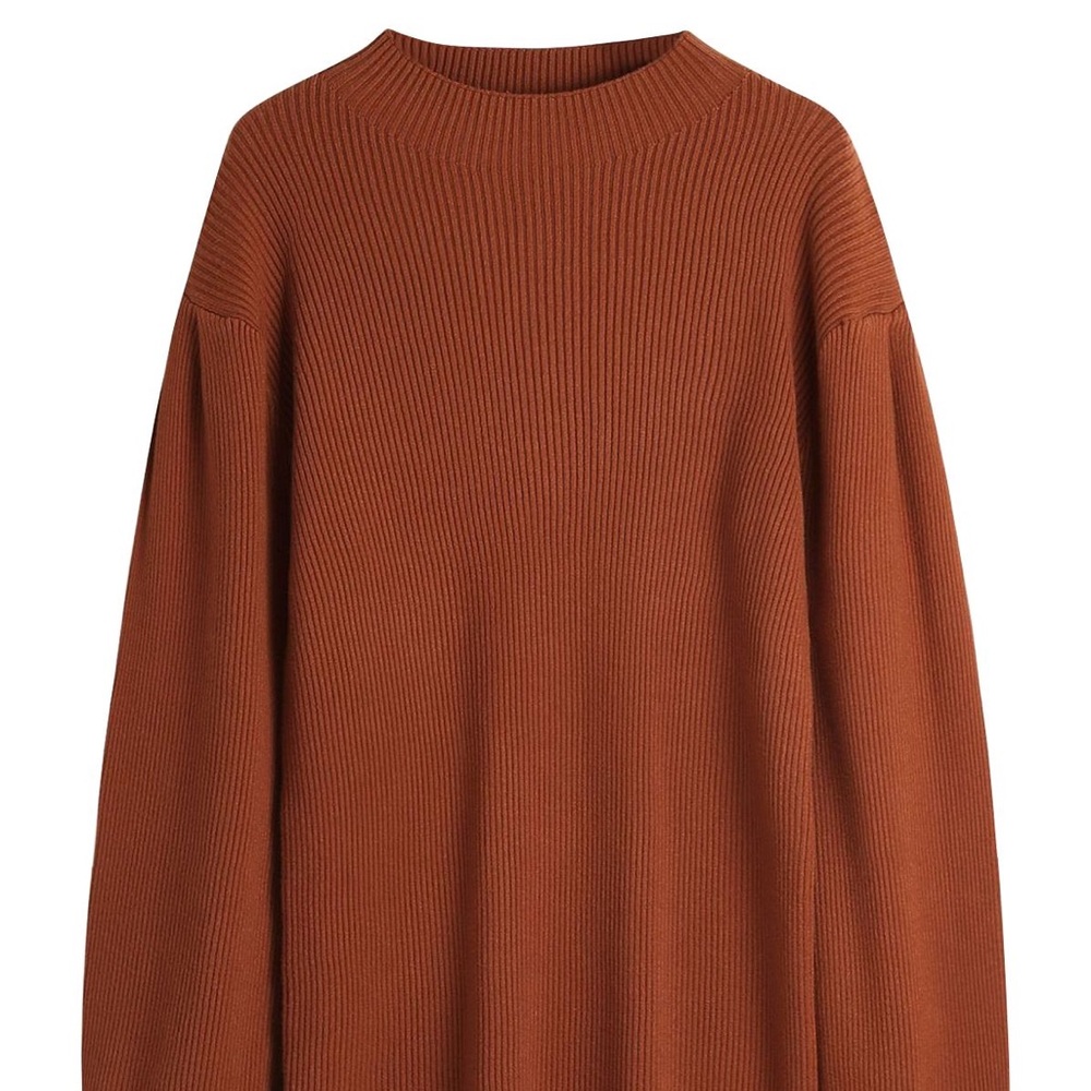 Womens Lantern Sleeve Ribbed Sweater Dress – Caramel
Size XL